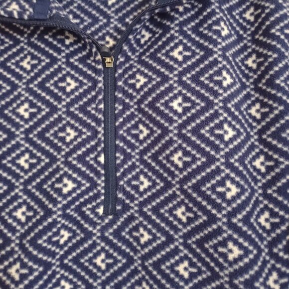 Lands’ End Women’s Medium 1/4 Zip Fleece Pullover Blue White Diamond Pattern - Picture 6 of 7